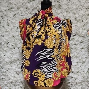 New York & Company Purple Sleeveless Graphic Blouse